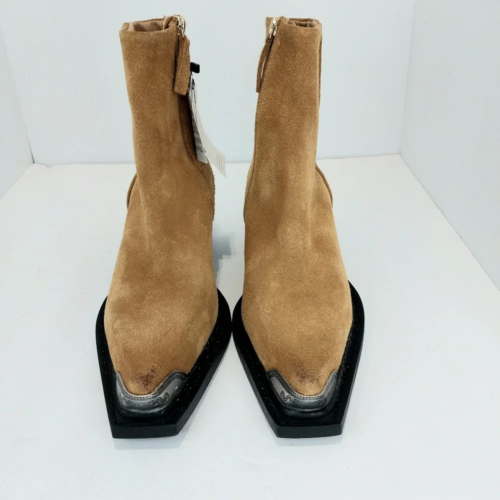 Mango Suede Leather, Distressed, Western Ankle Boots, NWT, Size 38|‎ US 7.5
